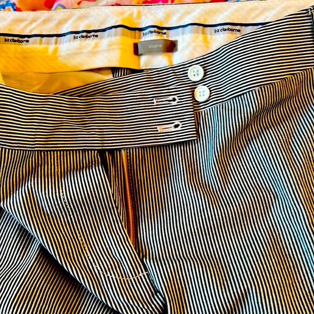 Liz Claiborne navy and white pinned striped slacks.  Size 12.